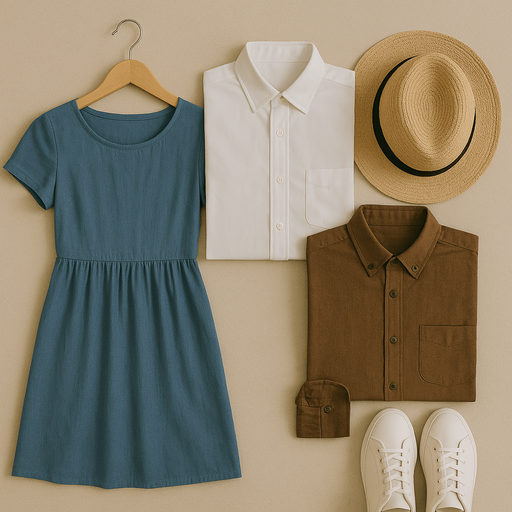 Flatlay of outfits for how to prepare for a photoshoot